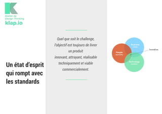 Un état d’esprit
qui rompt avec
les standards
Quel que soit le challenge,
l’objectif est toujours de livrer
un produit 
innovant, attrayant, réalisable
techniquement et viable
commercialement.
 