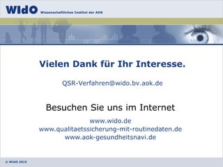 © WIdO 2015
Wissenschaftliches Institut der AOK
Vielen Dank für Ihr Interesse.
QSR-Verfahren@wido.bv.aok.de
Besuchen Sie uns im Internet
www.wido.de
www.qualitaetssicherung-mit-routinedaten.de
www.aok-gesundheitsnavi.de
 