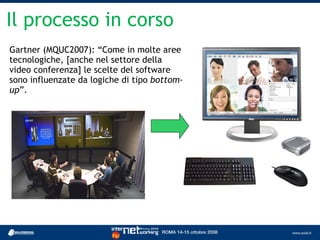 Il processo in corso
Gartner (MQUC2007): “Come in molte aree
tecnologiche, [anche nel settore della
video conferenza] le scelte del software
sono influenzate da logiche di tipo bottom-
up”.
 