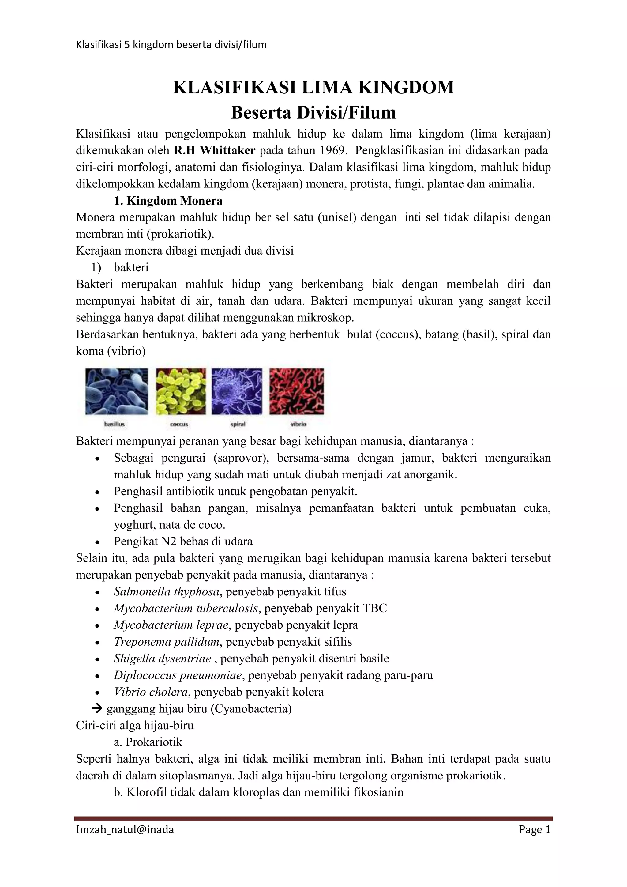 Klasifikasi 5 kingdom | DOCX