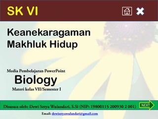 SK VI
Keanekaragaman
Makhluk Hidup


 Biology
                 NEXT
 