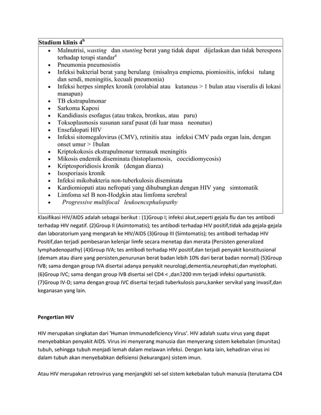 Klasifikasi stadium klinis hiv aids menurut who AKPER PEMKAB MUNA | DOCX