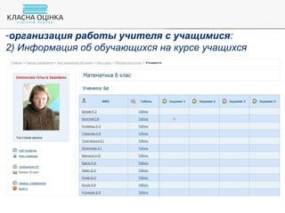 -организация работы учителя с учащимися:
2) Информация об обучающихся на курсе учащихся
 