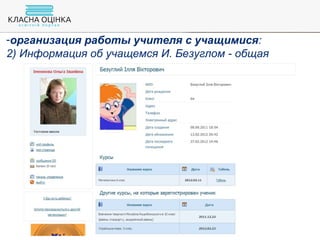 -организация работы учителя с учащимися:
2) Информация об учащемся И. Безуглом - общая
 