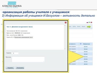 -организация работы учителя с учащимися:
2) Информация об учащемся И.Безуглом – активность детально
 
