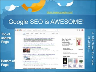 Google SEO is AWESOME!
TitleSearchforabook
onGoogle…
https://www.google.com/
 