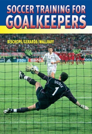 In the last few years, there is no other position on the soccer field that has seen so many
deep-rooted changes as seen in goalkeeping. Good reflexes on the goal line and
superb control of the penalty zone by the goalkeeper used to be the main
characteristics of this position. Nowadays, however, additional skills are demanded
because, in the new role of the goalkeeper, he must have good ball skills and he must
be in a position to be able to 'read' the game and put structure into the play from the
rear. This new function of the goalkeeper requires a further development of the training
emphasis.
In 50 training lessons, coordination exercises, fitness and preparation tips for the game
for all age groups, trainers and exercise leaders as well as the goalkeeper are shown
the possibilities of being able to improve the performance capabilities of the Number 1.
Modern training methods ensure the best chance of success on the route to being an
'all-rounder'.
Dr. Klaus Bischops, Aachen, Germany, a graduate teacher, has been an active soccer
player and trainer of a number of soccer teams in the collegiate system as well as in
clubs. His numerous publications document his competence as an expert.
Heinz-Willi Gerards, Aachen, Germany, a graduate physical education teacher,
played soccer actively himself and, being holder of a German B and A license for soccer
training, is extremely competent. He has experience of training both in Junior as well
as Senior soccer and advises on courses for soccer instructors.
Jürgen Wallraff, Aachen, Germany, has had years of experience as a goalkeeper in
the German national league. He holds a German Soccer Union B and A Trainer's
license and has been engaged for years as a youth trainer and deputy youth leader for
top performance players in a prominent club.
THE BOOK
THE AUTHORS
PUBLISHED BY
MEYER & MEYER
SPORT
www.m-m-sports.com
$ 16.95 US/£ 12.95/$ 24.95 CDN
ISBN-13: 978-1-84126-186-7
ISBN-10: 1-84126-186-6
&
M
M
BISCHOPS/GERARDS/WALLRAFFSSOOCCCCEERRTTRRAAIINNIINNGGFFOORRGGOOAALLKKEEEEPPEERRSS
 