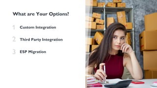 Custom Integration
Third Party Integration
ESP Migration
What are Your Options?
 