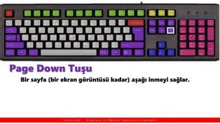 Page Down Tuşu
Bir sayfa (bir ekran görüntüsü kadar) aşağı inmeyi sağlar.
T a y f u n K O Ç , B i l g i s a y a r v e Ö ğ r e t i m T e k n o l o j i l e r i E ğ i t m e n i
 