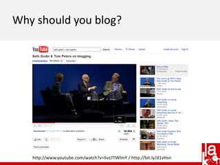 What is blogging?A blog (a contraction of the term "web log")[1] is a type of website, usually maintained by an individual with regular entriesof commentary, descriptions of events, or other material such as graphics or video. Entries are commonly displayed in reverse-chronological order.Wikipedia
