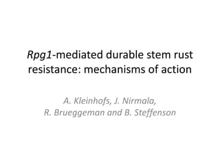 Rpg1-mediated durable stem rust
resistance: mechanisms of action

        A. Kleinhofs, J. Nirmala,
   R. Brueggeman and B. Steffenson
 