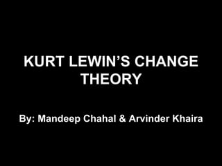 KURT LEWIN’S CHANGE THEORY By: Mandeep Chahal & Arvinder Khaira 