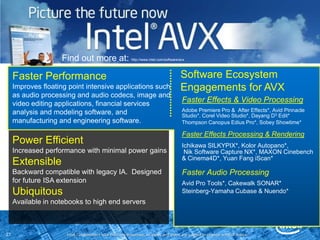 Key Brand FeaturesIntel® Turbo Boost 2.0 TechnologyIntel® Hyper-Threading TechnologyUp to 8-way multi-task Processing4-way multi-task Processing2-way multi-task ProcessingUp to 8MB Cache3MB Cache2MB CacheIntel® HD GraphicsIntel® HD Graphics 3000Intel® Quick Sync VideoIntel® InTru™ 3DEnhancing VisualExperiencesIntel® Wireless Display 2.0 (optional)Intel ®  Clear Video HDIntel ® AVX Instructions