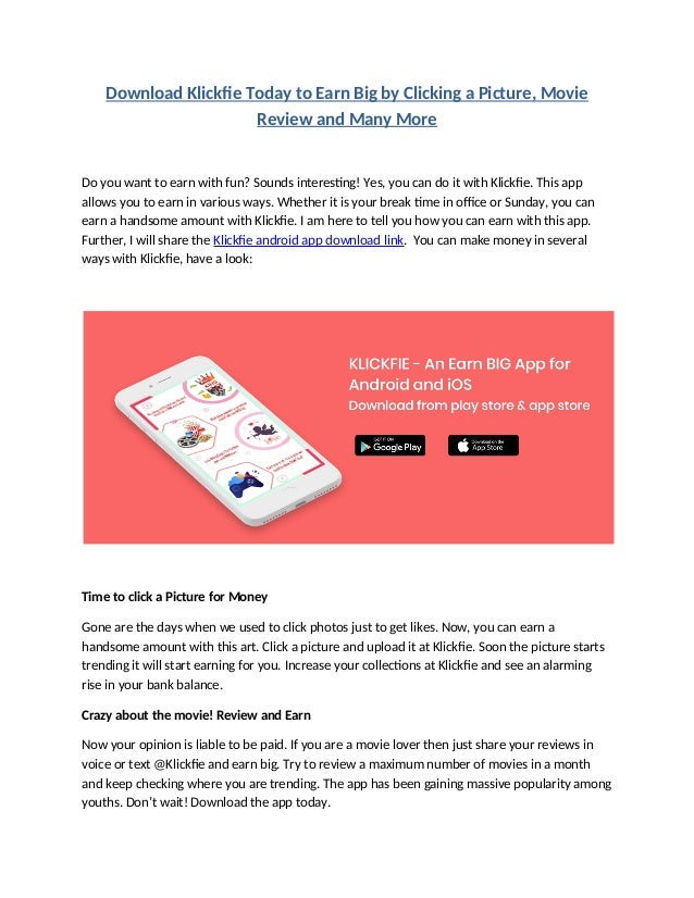 Download Klickfie Today To Earn Big With A Click