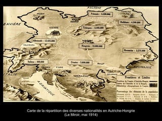 Carte de la répartition des diverses nationalités en Autriche-Hongrie
(Le Miroir, mai 1914)
 