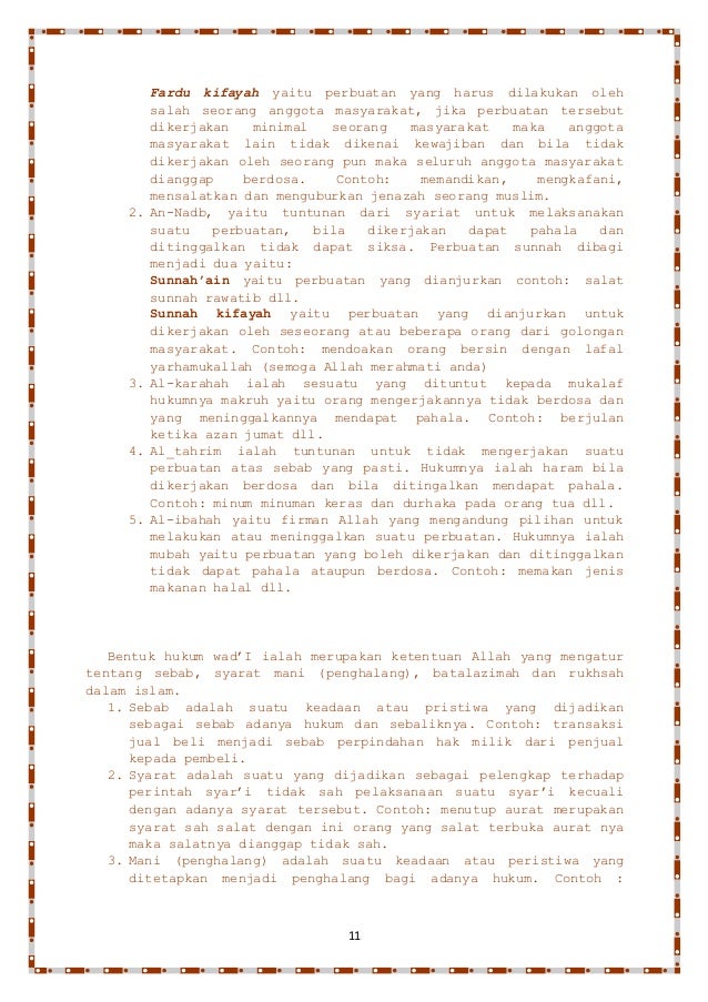 Sumber-sumber hukum islam, hukum Takfili, dan Hukum Wad'i