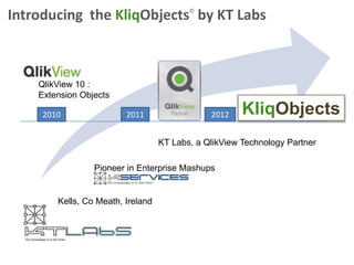 KliqObjects, a wide set of QlikView extension objects
                                           Actionable Analytics

                       the Planning Suite
                                   ©
                        KliqPlan

KliqObjects             KliqTable
                                       ©




                                   ©
                        KliqCalc
                                       ©
                        KliqDriver




         Actionable Location Analytics
 