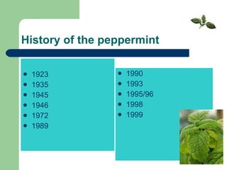 History of the peppermint 1923 1935 1945 1946 1972 1989 1990 1993 1995 / 96 1998 1999 