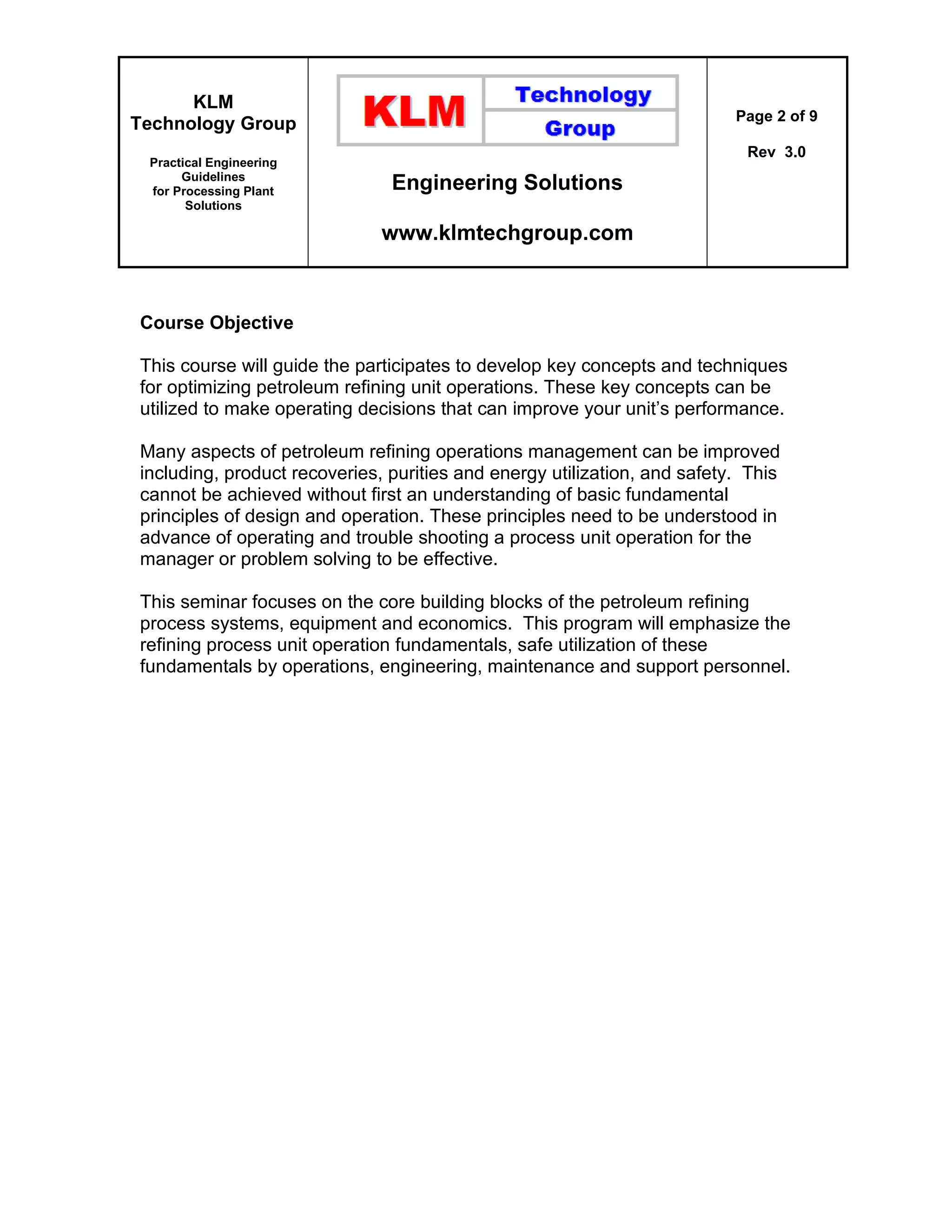 Optimizing Petroleum Refining Unit Operations Training Course | PDF