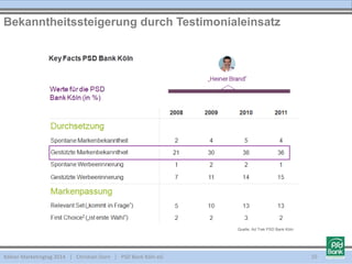 Kölner Marketingtag 2014 | Christian Dorn | PSD Bank Köln eG
Bekanntheitssteigerung durch Testimonialeinsatz
10
Quelle: Ad Trek PSD Bank Köln
 