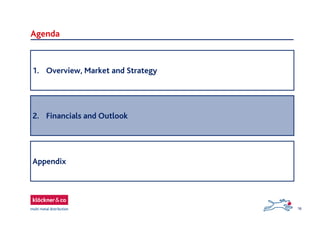 16
Agenda
1. Overview, Market and Strategy
Appendix
2. Financials and Outlook
 