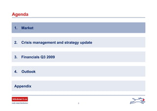 3
Agenda
1. Market
2. Crisis management and strategy update
Appendix
4. Outlook
3. Financials Q3 2009
 