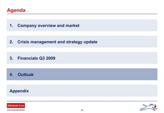 28
Agenda
1. Company overview and market
2. Crisis management and strategy update
Appendix
4. Outlook
3. Financials Q3 2009
 