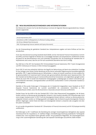 2013 Konzern-Zwischenabschluss
13 Konzern-Gewinn- und Verlustrechnung
14 Gesamtergebnisrechnung
15 Konzernbilanz
17 Konzern-Kapitalflussrechnung
18 Entwicklung des Konzern-Eigenkapitals
19 Anhang
28 Bescheinigung nach prüferischer
Durchsicht
29 Versicherung der gesetzlichen Vertreter
(2) NEUE BILANZIERUNGSSTANDARDS UND INTERPRETATIONEN
Der Klöckner&Co-Konzern hat für den Berichtszeitraum erstmals die folgenden Bilanzierungsstandards bzw. Interpre-
tationen angewendet:
Standard/Interpretation
Annual Improvements 2010
Amendment to IFRIC 14 (Prepayments of a Minimum Funding Liability)
IAS 24 (rev.) (Related Party Disclosures)
IFRIC 19 (Extinguishing Financial Liabilities with Equity Instruments)
Aus der Erstanwendung der geänderten Standards bzw. Interpretationen ergaben sich keine Einflüsse auf den Kon-
zernabschluss.
Durch das International Accounting Standards Board (IASB) und das International Financial Interpretations Commit-
tee (IFRIC) sind ferner folgende für Klöckner & Co einschlägige Standards und Interpretationen veröffentlicht worden,
die jedoch für den Berichtszeitraum noch nicht verbindlich anzuwenden sind. Die Anwendung der Standards bzw. In-
terpretationen setzt voraus, dass die zum Teil noch ausstehende Übernahme durch die EU erfolgt.
Das IASB hat im Mai 2011 die Standards IFRS 10 (Consolidated Financial Statements), IFRS 11 (Joint Arrangements)
und IFRS 12 (Disclosure of Interests in Other Entities) herausgegeben.
Durch IFRS 10 wird eine einheitliche Definition des Begriffs der Beherrschung und damit eine einheitliche Grundlage
für das Vorliegen einer Mutter-Tochter-Beziehung und die hiermit verbundene Abgrenzung des Konsolidierungskreises
geschaffen. IFRS 11 regelt die Bilanzierung von Sachverhalten, in denen ein Investor zusammen mit einer anderen Par-
tei gemeinschaftlich ein Investment (Joint Venture) oder gemeinschaftliche Aktivitäten (Joint Operations) führt. Mit
dem Standard soll die Bilanzierung von Gemeinschaftsunternehmen konsistenter und vergleichbarer geregelt werden.
Mittels des neuen IFRS 12 werden die erforderlichen Anhangangaben zu Beteiligungen an anderen Unternehmen, ge-
meinschaftlichen Aktivitäten, Zweckgesellschaften und ähnlichen Gesellschaften in einem umfassenden Standard zu-
sammengefasst.
Ebenfalls im Mai wurden Änderungen in Konsequenz der im Vorabschnitt dargestellten neuen Standards an IAS 27
(Separate Financial Statements), der nunmehr ausschließlich die unveränderten Vorschriften zu IFRS-
Einzelabschlüssen enthält, sowie IAS 28 (Investments in Associates and Joint Ventures) veröffentlicht.
Darüber hinaus hat das IASB im Mai den Standard IFRS 13 (Fair Value Measurement) herausgegeben, der die beste-
henden Leitlinien zur Bemessung des beizulegenden Zeitwerts in den einzelnen aktuellen IFRS-Verlautbarungen durch
einen einzigen Standard ersetzt. In IFRS 13 wird der beizulegende Zeitwert definiert, Leitlinien zur Bemessung des bei-
zulegenden Zeitwerts werden zur Verfügung gestellt und Angaben über die Bestimmung des beizulegenden Zeitwerts
definiert. Regelungen, welche Posten der Bilanz zum beizulegenden Zeitwert zu bewerten oder anzugeben sind, blei-
ben jedoch unverändert.
Im Juni wurden die geänderten Standards IAS 1 (Presentation of Financial Instruments) und IAS 19 (Employee benefits)
veröffentlicht.
Die Änderungen zu IAS 1 modifizieren die Darstellung des sonstigen Gesamtergebnisses dahingehend, dass separate
Zwischensummen für recyclebare (z. B. Cashflow-Hedges, Fremdwährungsumrechnung ausländischer Tochtergesell-
schaften) bzw. nicht recyclebare Posten gefordert werden. Die grundsätzliche Möglichkeit, die Gesamtergebnisrech-
nung in einer zusammengefassten Darstellung oder zwei separaten Darstellungen vorzunehmen, bleibt erhalten.
 