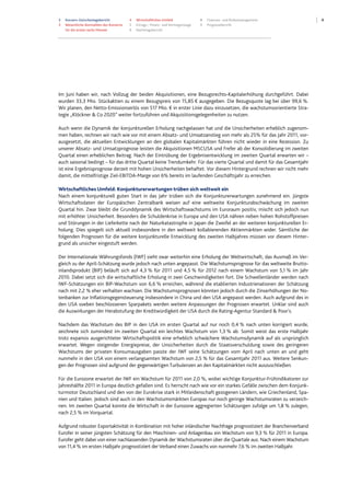 43 Konzern-Zwischenlagebericht
3 Wesentliche Kennzahlen des Konzerns
für die ersten sechs Monate
4 Wirtschaftliches Umfeld
5 Ertrags-, Finanz- und Vermögenslage
9 Nachtragsbericht
9 Chancen- und Risikomanagement
9 Prognosebericht
Im Juni haben wir, nach Vollzug der beiden Akquisitionen, eine Bezugsrechts-Kapitalerhöhung durchgeführt. Dabei
wurden 33,3 Mio. Stückaktien zu einem Bezugspreis von 15,85 € ausgegeben. Die Bezugsquote lag bei über 99,6 %.
Wir planen, den Netto-Emissionserlös von 517 Mio. € in erster Linie dazu einzusetzen, die wachstumsorientierte Stra-
tegie „Klöckner & Co 2020” weiter fortzuführen und Akquisitionsgelegenheiten zu nutzen.
Auch wenn die Dynamik der konjunkturellen Erholung nachgelassen hat und die Unsicherheiten erheblich zugenom-
men haben, rechnen wir nach wie vor mit einem Absatz- und Umsatzanstieg von mehr als 25% für das Jahr 2011, vor-
ausgesetzt, die aktuellen Entwicklungen an den globalen Kapitalmärkten führen nicht wieder in eine Rezession. Zu
unserer Absatz- und Umsatzprognose leisten die Akquisitionen MSCUSA und Frefer ab der Konsolidierung im zweiten
Quartal einen erheblichen Beitrag. Nach der Eintrübung der Ergebnisentwicklung im zweiten Quartal erwarten wir –
auch saisonal bedingt – für das dritte Quartal keine Trendumkehr. Für das vierte Quartal und damit für das Gesamtjahr
ist eine Ergebnisprognose derzeit mit hohen Unsicherheiten behaftet. Vor diesem Hintergrund rechnen wir nicht mehr
damit, die mittelfristige Ziel-EBITDA-Marge von 6% bereits im laufenden Geschäftsjahr zu erreichen.
Wirtschaftliches Umfeld: Konjunkturerwartungen trüben sich weltweit ein
Nach einem konjunkturell guten Start in das Jahr trüben sich die Konjunkturerwartungen zunehmend ein. Jüngste
Wirtschaftsdaten der Europäischen Zentralbank weisen auf eine weltweite Konjunkturabschwächung im zweiten
Quartal hin. Zwar bleibt die Grunddynamik des Wirtschaftswachstums im Euroraum positiv, mischt sich jedoch nun
mit erhöhter Unsicherheit. Besonders die Schuldenkrise in Europa und den USA nähren neben hohen Rohstoffpreisen
und Störungen in der Lieferkette nach der Naturkatastrophe in Japan die Zweifel an der weiteren konjunkturellen Er-
holung. Dies spiegelt sich aktuell insbesondere in den weltweit kollabierenden Aktienmärkten wider. Sämtliche der
folgenden Prognosen für die weitere konjunkturelle Entwicklung des zweiten Halbjahres müssen vor diesem Hinter-
grund als unsicher eingestuft werden.
Der Internationale Währungsfonds (IWF) sieht zwar weiterhin eine Erholung der Weltwirtschaft, das Ausmaß im Ver-
gleich zu der April-Schätzung wurde jedoch nach unten angepasst. Die Wachstumsprognose für das weltweite Brutto-
inlandsprodukt (BIP) beläuft sich auf 4,3 % für 2011 und 4,5 % für 2012 nach einem Wachstum von 5,1 % im Jahr
2010. Dabei setzt sich die wirtschaftliche Erholung in zwei Geschwindigkeiten fort. Die Schwellenländer werden nach
IWF-Schätzungen ein BIP-Wachstum von 6,6 % erreichen, während die etablierten Industrienationen der Schätzung
nach mit 2,2 % eher verhalten wachsen. Die Wachstumsprognosen könnten jedoch durch die Zinserhöhungen der No-
tenbanken zur Inflationsgegensteuerung insbesondere in China und den USA angepasst werden. Auch aufgrund des in
den USA soeben beschlossenen Sparpakets werden weitere Anpassungen der Prognosen erwartet. Unklar sind auch
die Auswirkungen der Herabstufung der Kreditwürdigkeit der USA durch die Rating-Agentur Standard & Poor's.
Nachdem das Wachstum des BIP in den USA im ersten Quartal auf nur noch 0,4 % nach unten korrigiert wurde,
zeichnete sich zumindest im zweiten Quartal ein leichtes Wachstum von 1,3 % ab. Somit weist das erste Halbjahr
trotz expansiv ausgerichteter Wirtschaftspolitik eine erheblich schwächere Wachstumsdynamik auf als ursprünglich
erwartet. Wegen steigender Energiepreise, der Unsicherheiten durch die Staatsverschuldung sowie des geringeren
Wachstums der privaten Konsumausgaben passte der IWF seine Schätzungen vom April nach unten an und geht
nunmehr in den USA von einem verlangsamten Wachstum von 2,5 % für das Gesamtjahr 2011 aus. Weitere Senkun-
gen der Prognosen sind aufgrund der gegenwärtigen Turbulenzen an den Kapitalmärkten nicht auszuschließen.
Für die Eurozone erwartet der IWF ein Wachstum für 2011 von 2,0 %, wobei wichtige Konjunktur-Frühindikatoren zur
Jahreshälfte 2011 in Europa deutlich gefallen sind. Es herrscht nach wie vor ein starkes Gefälle zwischen dem Konjunk-
turmotor Deutschland und den von der Eurokrise stark in Mitleidenschaft gezogenen Ländern, wie Griechenland, Spa-
nien und Italien. Jedoch sind auch in den Wachstumsmärkten Europas nur noch geringe Wachstumsraten zu verzeich-
nen. Im zweiten Quartal konnte die Wirtschaft in der Eurozone aggregierten Schätzungen zufolge um 1,8 % zulegen,
nach 2,5 % im Vorquartal.
Aufgrund robuster Exportaktivität in Kombination mit hoher inländischer Nachfrage prognostiziert der Branchenverband
Eurofer in seiner jüngsten Schätzung für den Maschinen- und Anlagenbau ein Wachstum von 9,3 % für 2011 in Europa.
Eurofer geht dabei von einer nachlassenden Dynamik der Wachstumsraten über die Quartale aus. Nach einem Wachstum
von 11,4 % im ersten Halbjahr prognostiziert der Verband einen Zuwachs von nunmehr 7,6 % im zweiten Halbjahr.
 