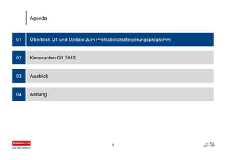 Überblick Q1 und Update zum Profitabilitätssteigerungsprogramm01
Kennzahlen Q1 2012
Ausblick
Anhang
02
03
04
Agenda
3
 
