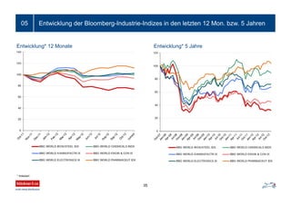 Entwicklung der Bloomberg-Industrie-Indizes in den letzten 12 Mon. bzw. 5 Jahren05
35
Entwicklung* 12 Monate Entwicklung* 5 Jahre
* Indexiert
 