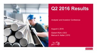 Q2 2016 Results
Analysts’ and Investors’ Conference
August 4, 2016
Gisbert Rühl | CEO
Marcus A. Ketter | CFO
 