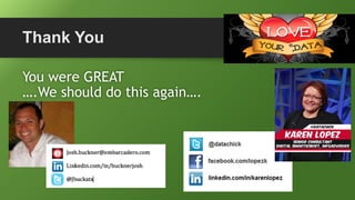 Thank You
You were GREAT
….We should do this again….
 