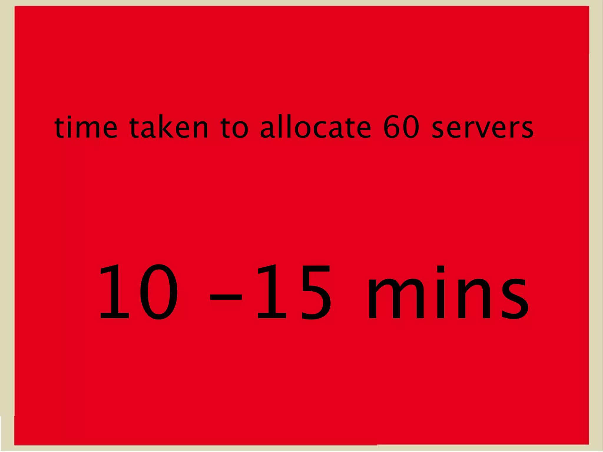 time taken to allocate 60 servers




  10 -15 mins
 