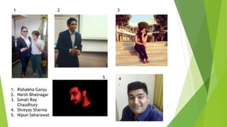 1. Rishabha Ganju
2. Harsh Bhatnagar
3. Sonali Ray
Chaudhury
4. Shreyas Sharma
5. Nipun Saharawat
1
.
2
.
3
.
4
.
5
.
 