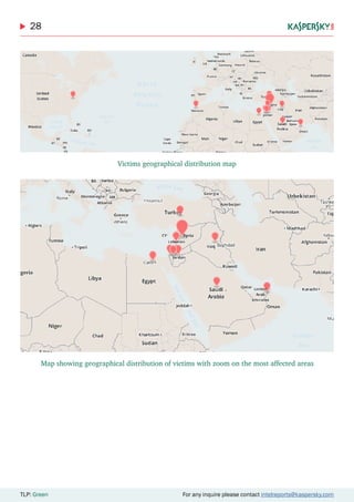 28
TLP: Green For any inquire please contact intelreports@kaspersky.com
Victims geographical distribution map
Map showing geographical distribution of victims with zoom on the most affected areas
 