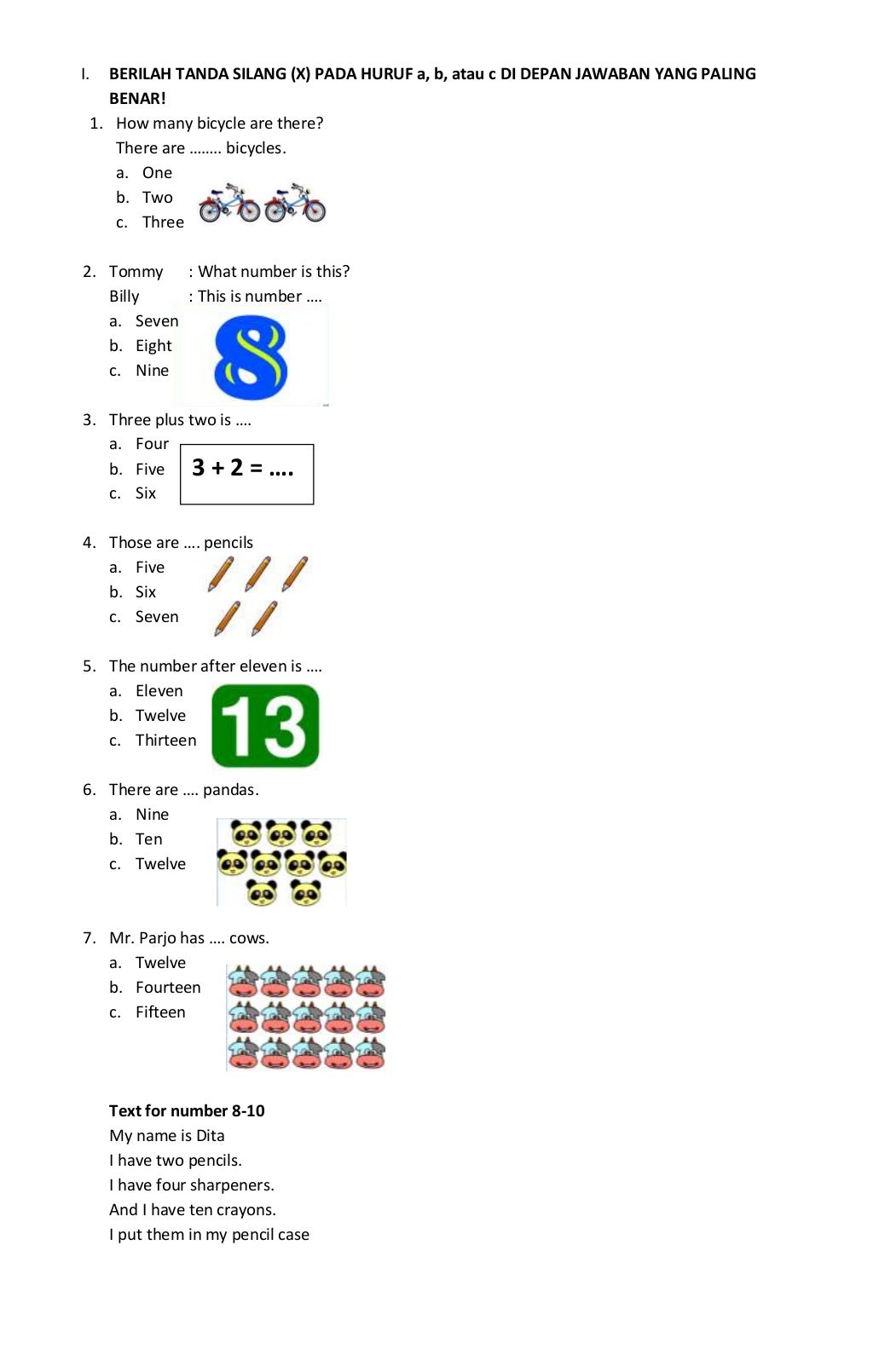 SOAL TES BAHASA INGGRIS Kls 1