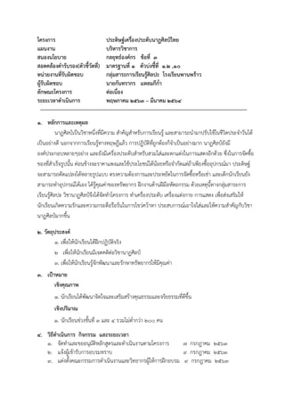โครงการ ประดิษฐ์เครื่องประดับนาฏศิลป์ไทย
แผนงาน บริหารวิชาการ
สนองนโยบาย กลยุทธ์องค์กร ข้อที่ 3
สอดคล้องคารับรอง(ตัวชี้วัดที่) มาตรฐานที่ 1 ตัวบ่งชี้ที่ 1.2 ,10
หน่วยงานที่รับผิดชอบ กลุ่มสาระการเรียนรู้ศิลปะ โรงเรียนพานพร้าว
ผู้รับผิดชอบ นายกันทรากร แหลมกีก่า
ลักษณะโครงการ ต่อเนื่อง
ระยะเวลาดาเนินการ พฤษภาคม 2563 – มีนาคม 2564
1. หลักการและเหตุผล
นาฏศิลป์เป็นวิชาหนึ่งที่มีความ สาคัญสาหรับการเรียนรู้ และสามารถนามาปรับใช้ในชีวิตประจาวันได้
เป็นอย่างดี นอกจากการเรียนรู้ทางทฤษฎีแล้ว การปฏิบัติที่ถูกต้องก็จาเป็นอย่างมาก นาฏศิลป์ยังมี
องค์ประกอบหลายๆอย่าง และยังมีเครื่องประดับสาหรับสวมใส่และตกแต่งในการแสดงอีกด้วย ซึ่งในการจัดซื้อ
ของที่สาเร็จรูปนั้น ค่อนข้างจะราคาแพงและใช้ประโยชน์ได้น้อยหรือจากัดแต่ถ้าเพียงซื้ออุปกรณ์มา ประดิษฐ์
จะสามารถดัดแปลงได้หลายรูปแบบ ตรงความต้องการและประหยัดในการจัดซื้อหรือเช่า และเด็กนักเรียนยัง
สามารถทาอุปกรณ์ได้เอง ได้รู้คุณค่าของทรัพยากร ฝึกงานด้านฝีมือหัตถกรรม ด้วยเหตุนี้ทางกลุ่มสาระการ
เรียนรู้ศิลปะ วิชานาฏศิลป์จึงได้จัดทาโครงการ ทาเครื่องประดับ เครื่องแต่งกาย การแสดง เพื่อส่งเสริมให้
นักเรียนเกิดความรักและความกระตือรือร้นในการไขว่คว้าหา ประสบการณ์เอาใจใส่และให้ความสาคัญกับวิชา
นาฏศิลป์มากขึ้น
2. วัตถุประสงค์
1. เพื่อให้นักเรียนได้ฝึกปฏิบัติจริง
2 เพื่อให้นักเรียนมีเจตคติต่อวิชานาฏศิลป์
3. เพื่อให้นักเรียนรู้จักพัฒนาและรักษาทรัพยากรให้มีคุณค่า
3. เป้าหมาย
เชิงคุณภาพ
1. นักเรียนได้พัฒนาจิตใจและเสริมสร้างคุณธรรมและจริยธรรมที่ดีขึ้น
เชิงปริมาณ
1. นักเรียนช่วงชั้นที่ 3 และ 4 รวมไม่ต่ากว่า 200 คน
4. วิธีดาเนินการ กิจกรรม และระยะเวลา
1. จัดทาและขออนุมัติหลักสูตรและดาเนินงานตามโครงการ 7 กรกฎาคม 2563
2. แจ้งผู้เข้ารับการอบรมทราบ 9 กรกฎาคม 2563
3. แต่งตั้งคณะกรรมการดาเนินงานและวิทยากรผู้ให้การฝึกอบรม 9 กรกฎาคม 2563
 