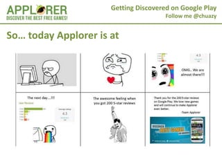 Getting Discovered on Google Play
                                       Follow me @chuazy


So… today Applorer is at
 