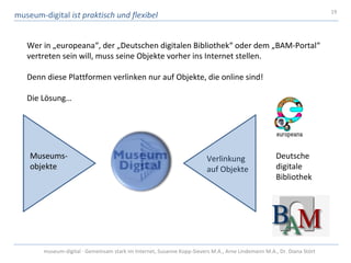 19
museum-digital ist praktisch und flexibel


   Wer in „europeana“, der „Deutschen digitalen Bibliothek“ oder dem „BAM-P...