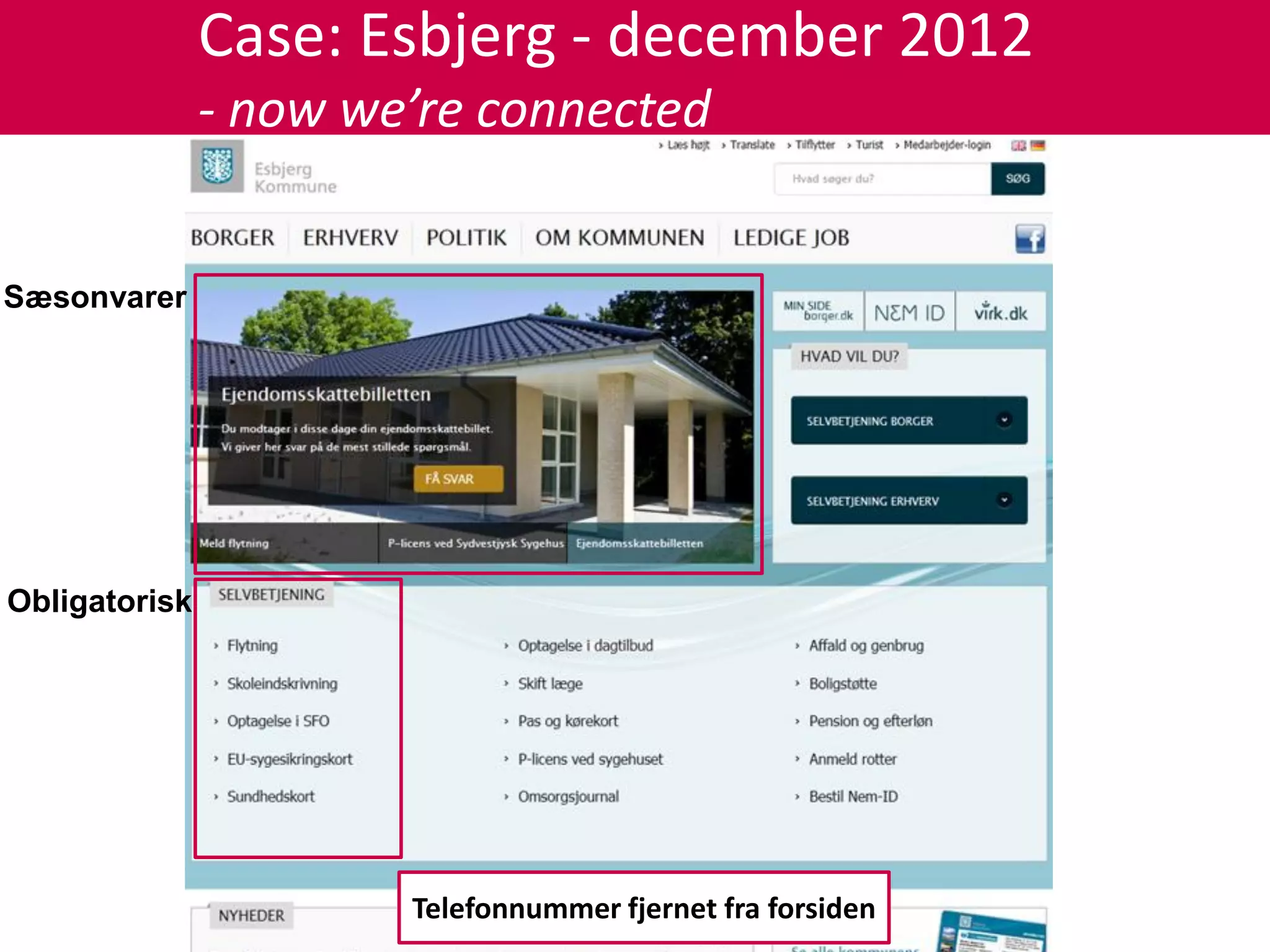 Case: Esbjerg - december 2012
               - now we’re connected


Sæsonvarer




Obligatorisk




                       Telefonnummer fjernet fra forsiden
 