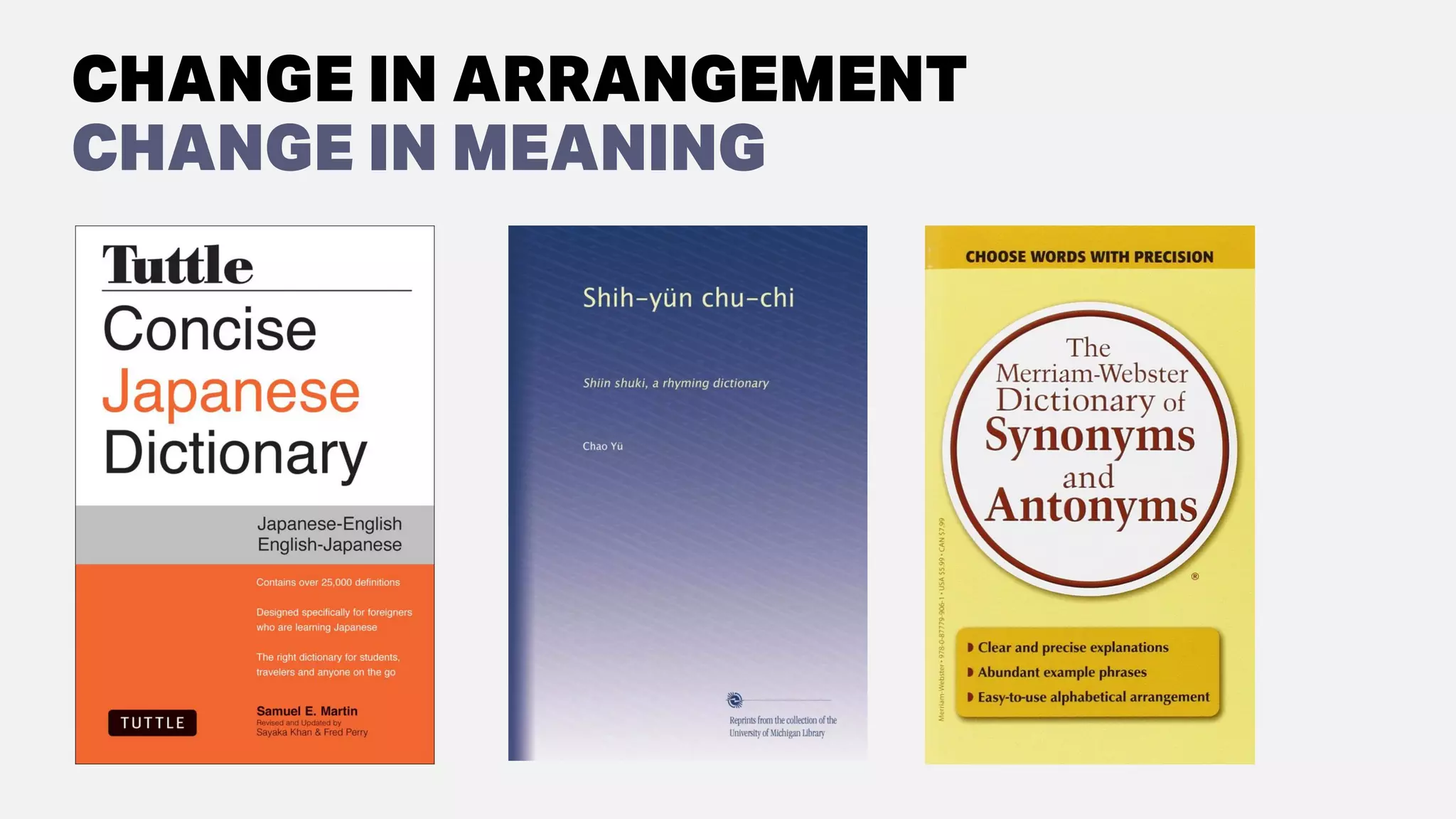 CHANGE IN ARRANGEMENT
CHANGE IN MEANING
 