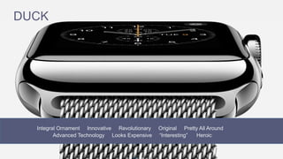 DUCK
Integral Ornament Innovative Revolutionary Original Pretty All Around
Advanced Technology Looks Expensive “Interesting” Heroic
 