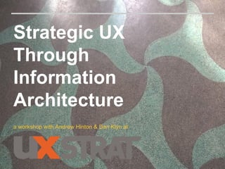 Strategic UX
Through
Information
Architecture
a workshop with Andrew Hinton & Dan Klyn at
 
