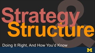 &Structure
Strategy
Doing It Right, And How You’d Know
 