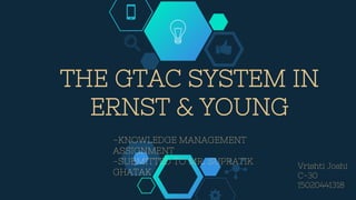 THE GTAC SYSTEM IN
ERNST & YOUNG
Vrishti Joshi
C-30
15020441318
-KNOWLEDGE MANAGEMENT
ASSIGNMENT
-SUBMITTED TO MR. SUPRATIK
GHATAK
 