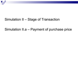 Simulation II – Stage of Transaction
Simulation II.a – Payment of purchase price
 