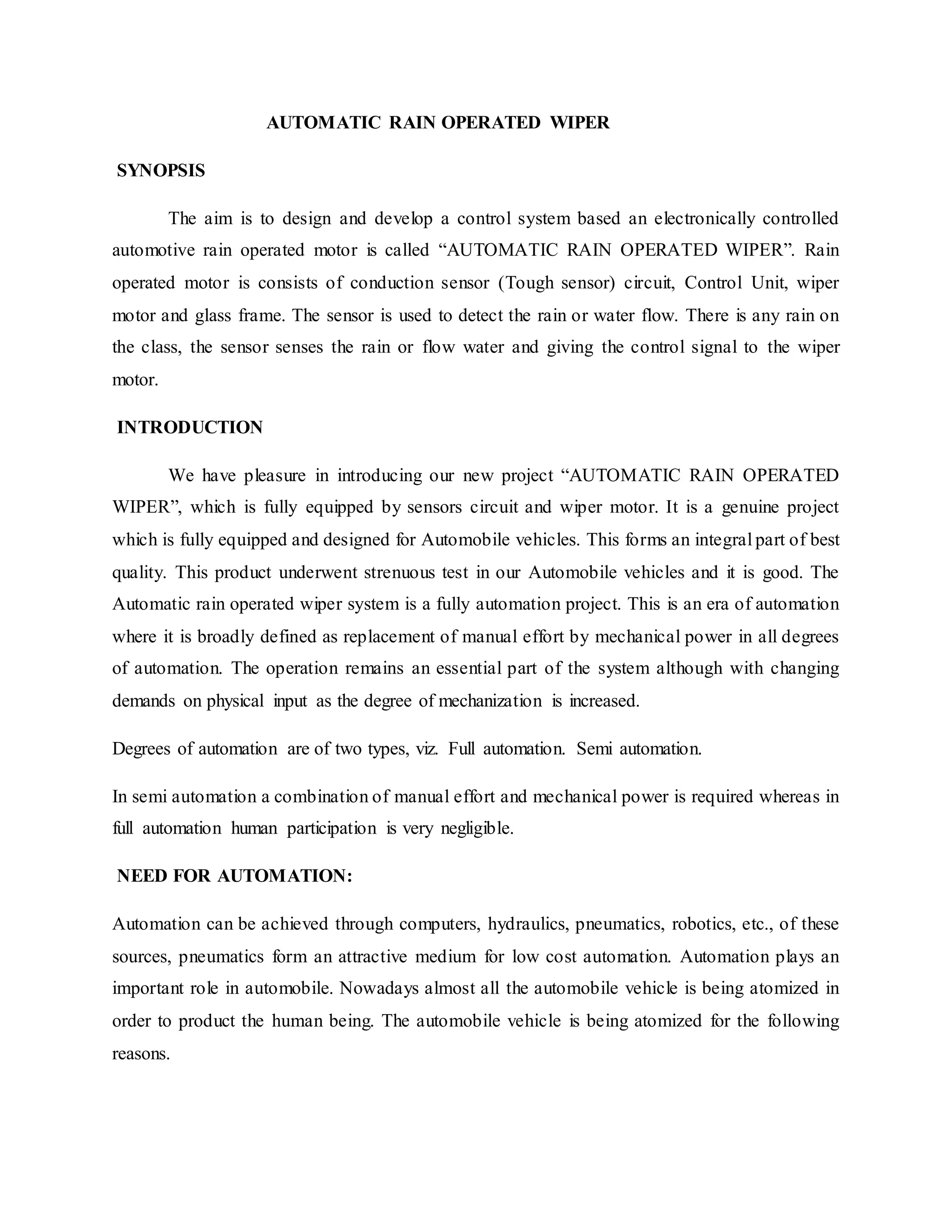 Km41 rain sensing using automatic wiper PDF
