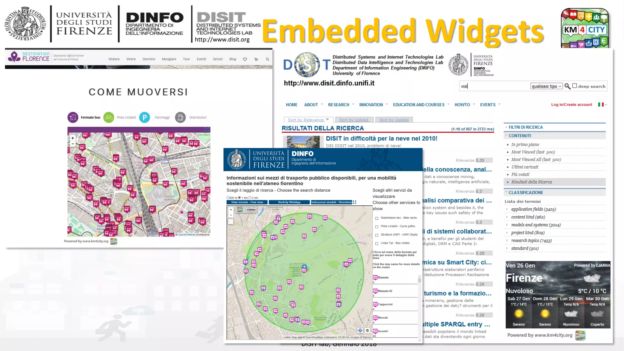 DISIT Lab, Distributed Data Intelligence and Technologies
Distributed Systems and Internet Technologies
Department of Information Engineering (DINFO)
http://www.disit.dinfo.unifi.it
http://www.disit.org Embedded Widgets
DISIT lab, Gennaio 2018
 