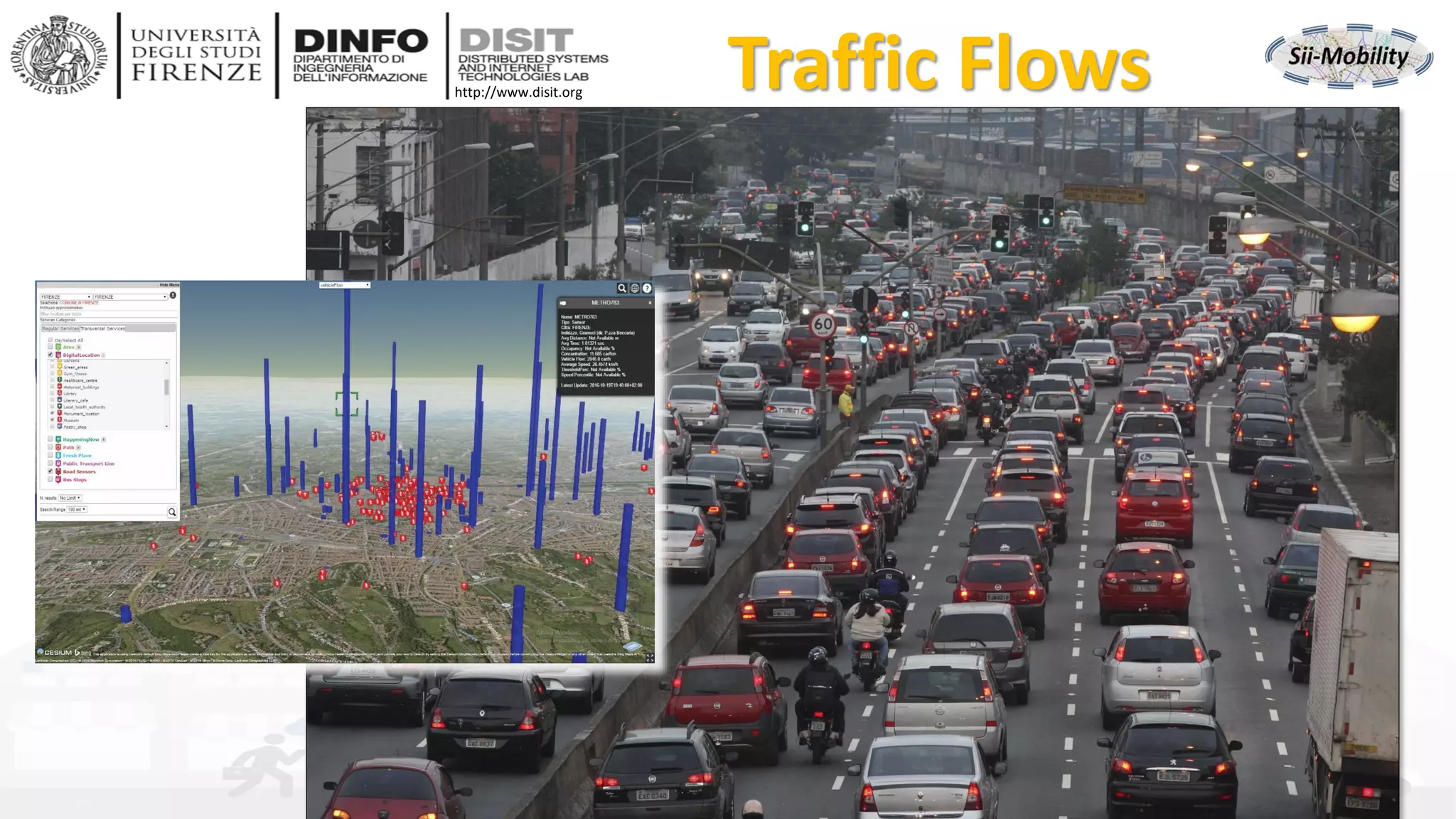 DISIT Lab, Distributed Data Intelligence and Technologies
Distributed Systems and Internet Technologies
Department of Information Engineering (DINFO)
http://www.disit.dinfo.unifi.it
http://www.disit.org
Traffic Flows
DISIT lab, 15 Agust 2017
 